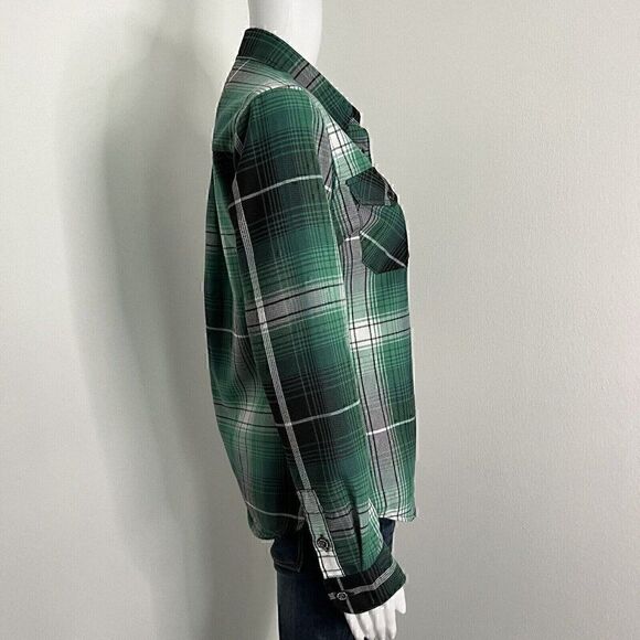 Dixxon Women's Reilly Flannel Shirt Size S Green Black Plaid Snap Front Luck - Picture 10 of 11